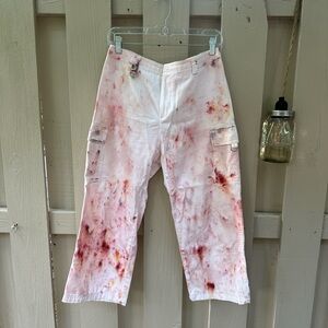 Hand dyed Docker’s pink and white ombré capri painters capri